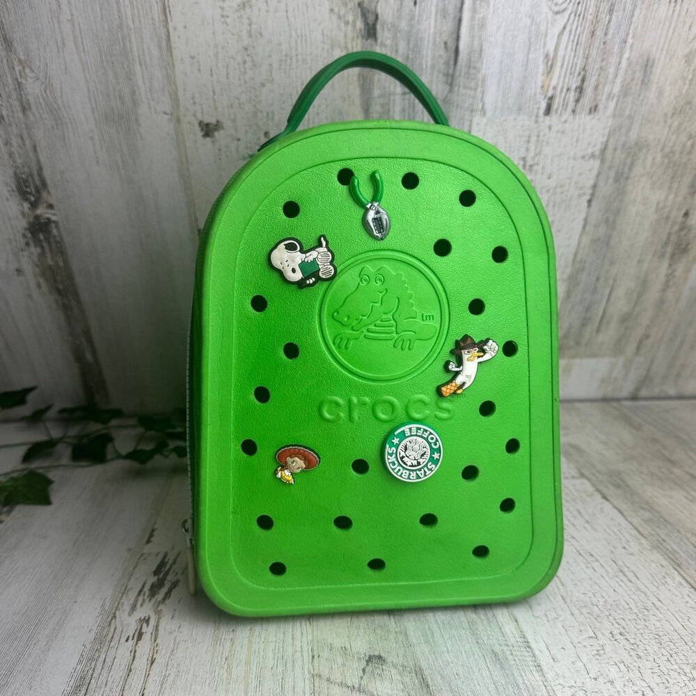 Crocs Mini Backpack Neon Green White Zipper Kids Book Bag